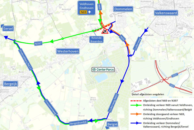 Een schematische weergave van de omleidingsroutes